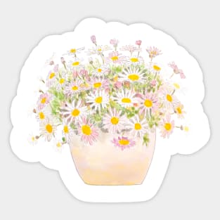 white and pink daisies in pot watercolor Sticker